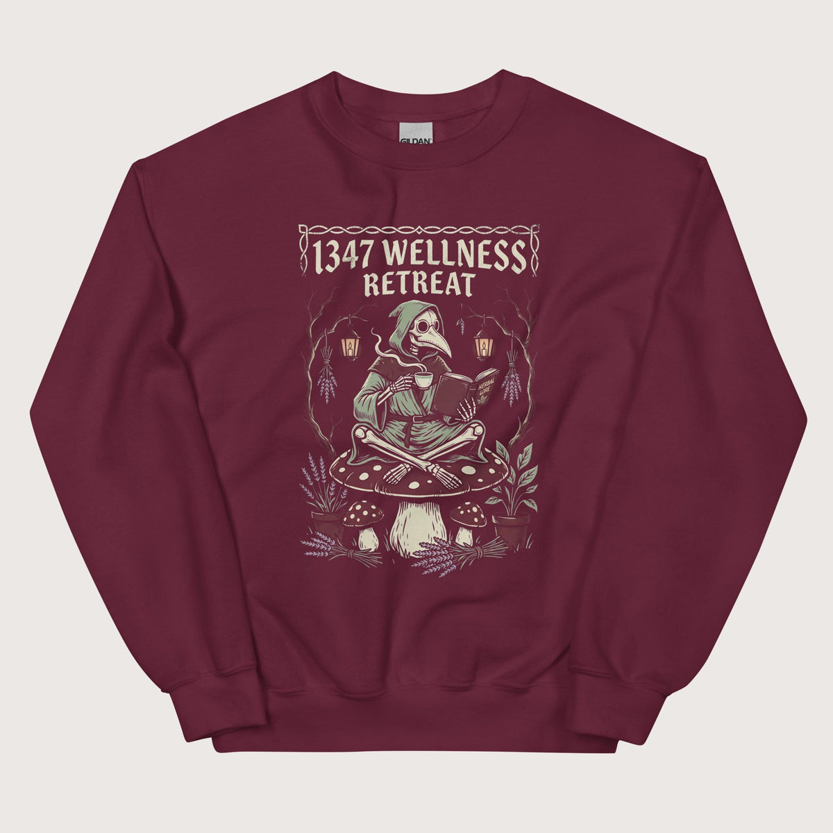 Maroon Plague Doctor Wellness Retreat Sweatshirt - history buff gift by HistoHead