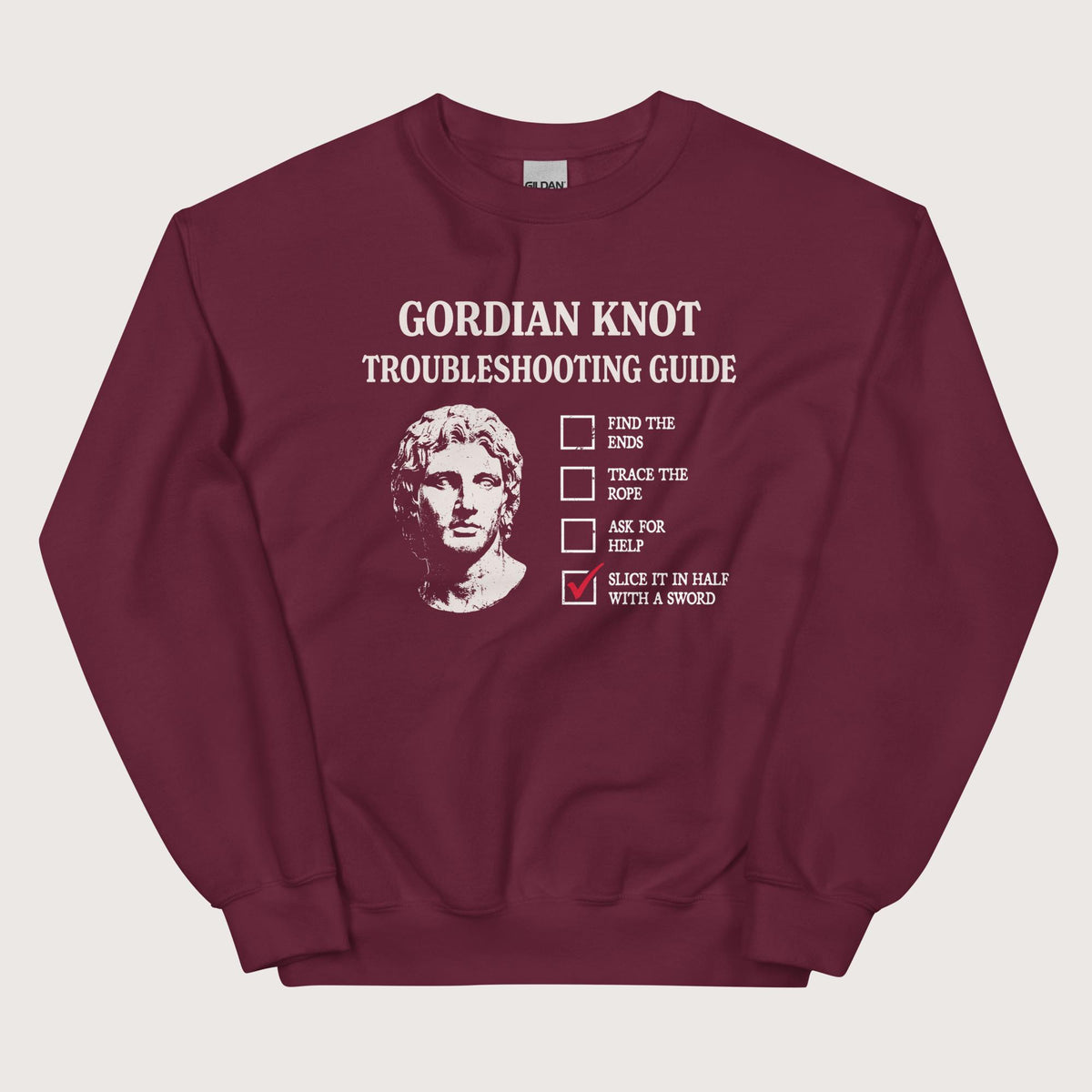 Maroon Alexander's Gordian Knot Guide Sweatshirt - history buff gift by HistoHead