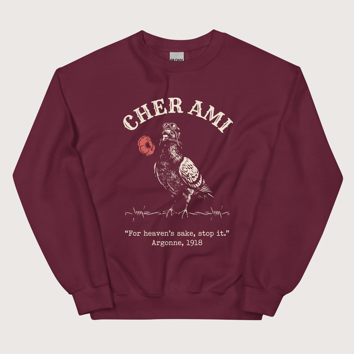Maroon Cher Ami Sweatshirt - history buff gift by HistoHead