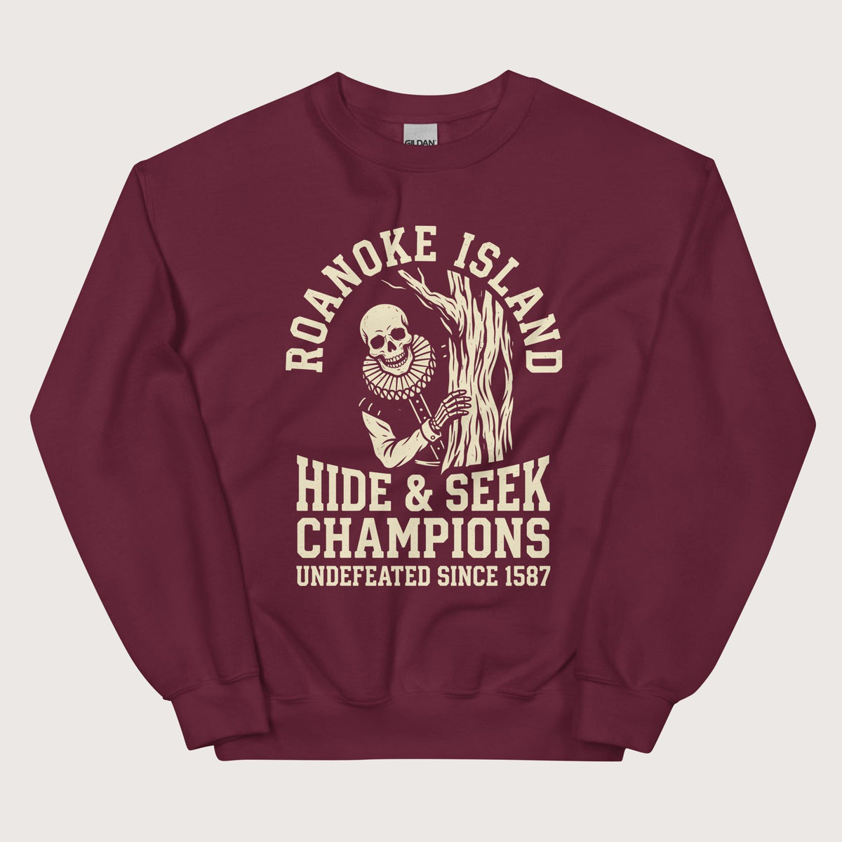 Maroon Roanoke Island Hide & Seek Sweatshirt - history buff gift by HistoHead