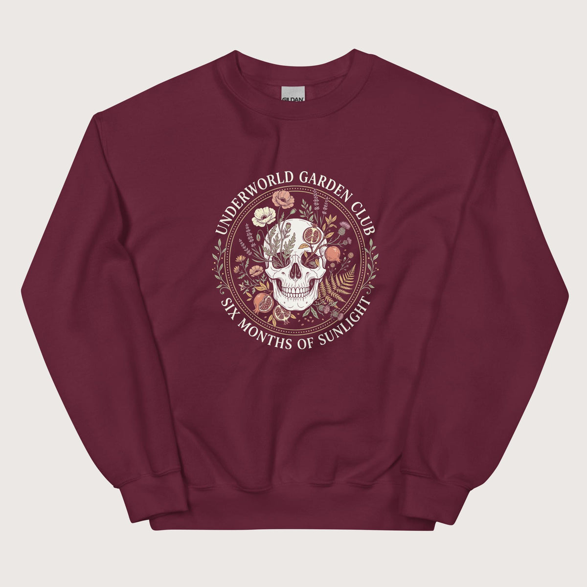 Maroon Persephone Underworld Garden Club Sweatshirt - history buff gift by HistoHead