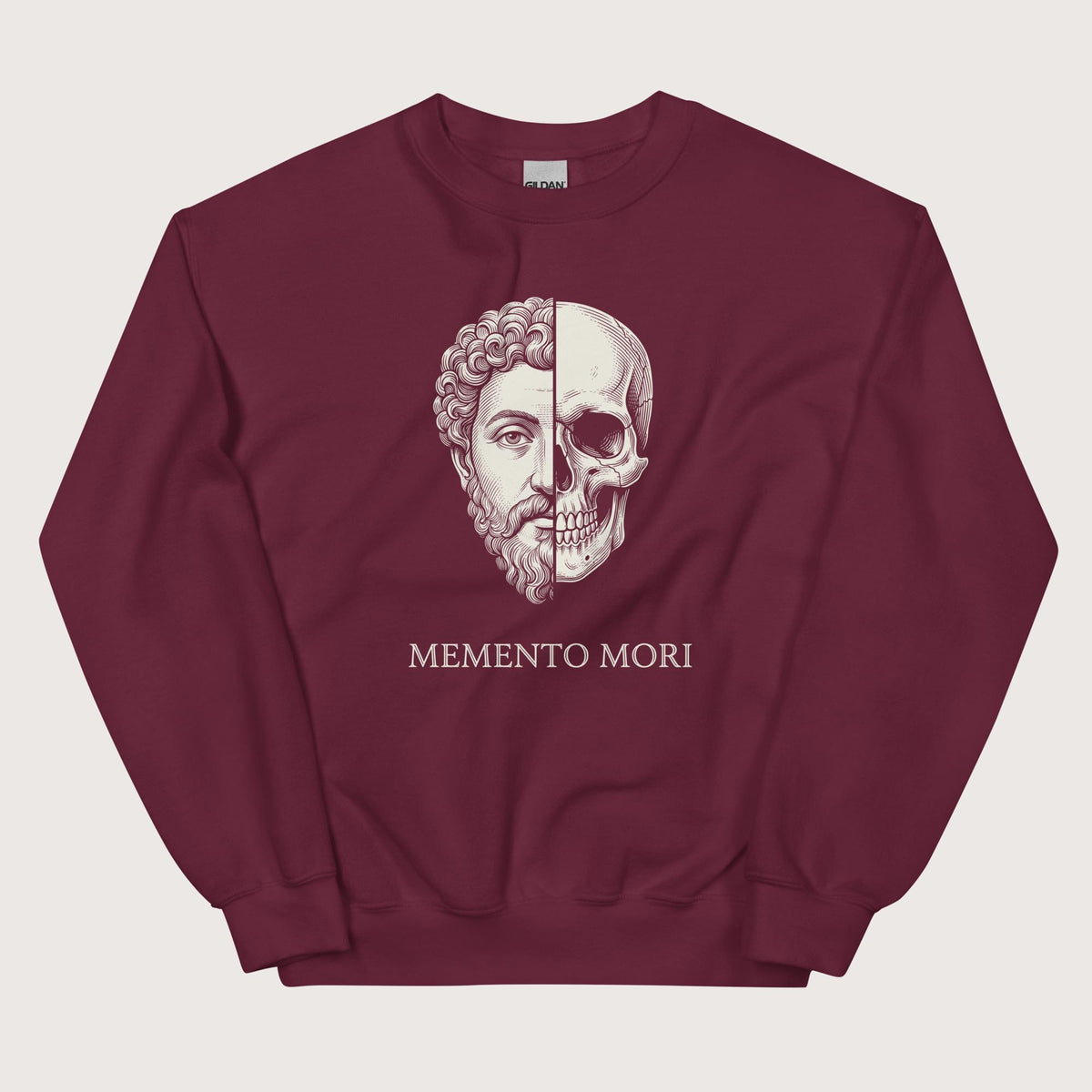 Maroon Marcus Aurelius Skull Sweatshirt - history buff gift by HistoHead