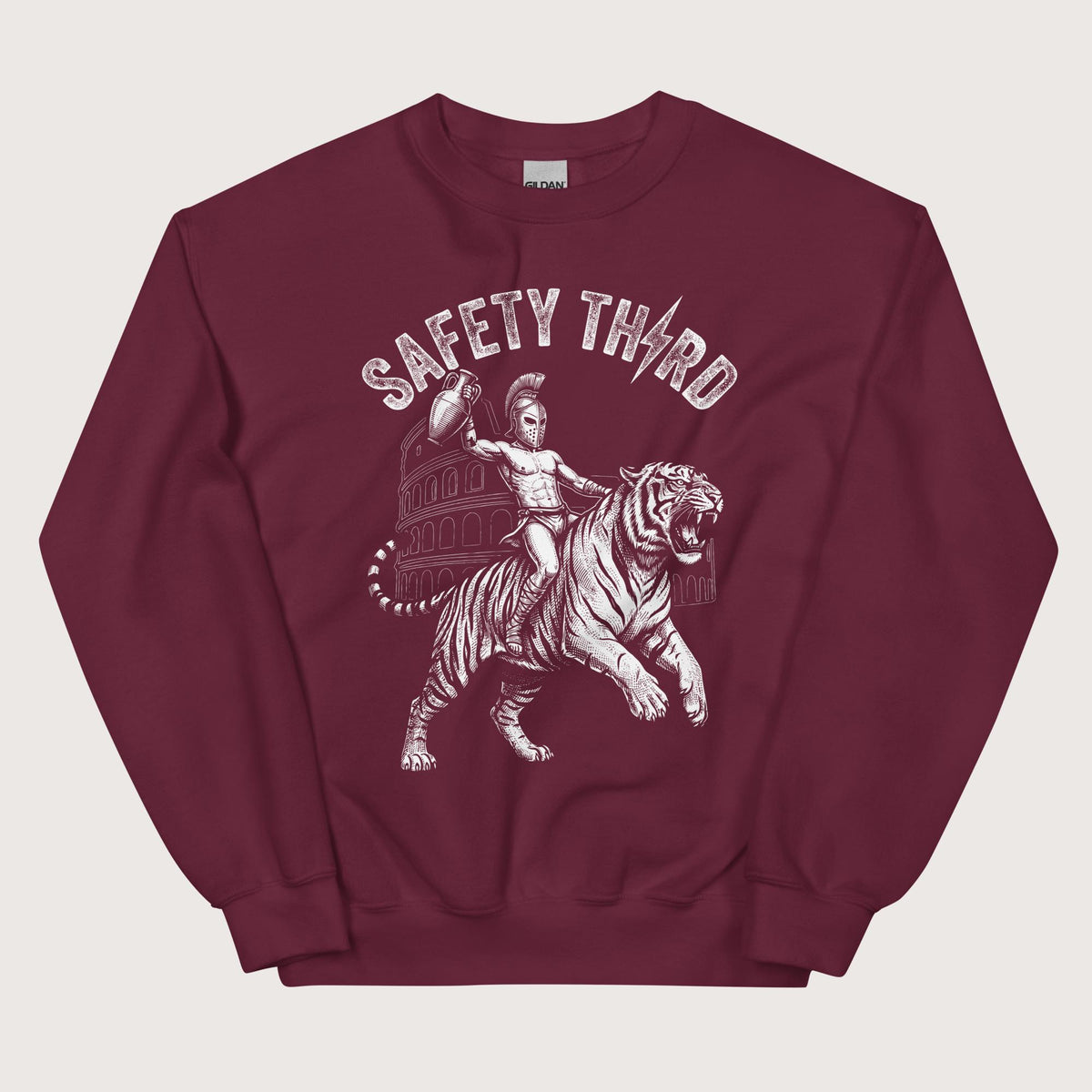 Maroon Gladiator Safety Third Sweatshirt - history buff gift by HistoHead