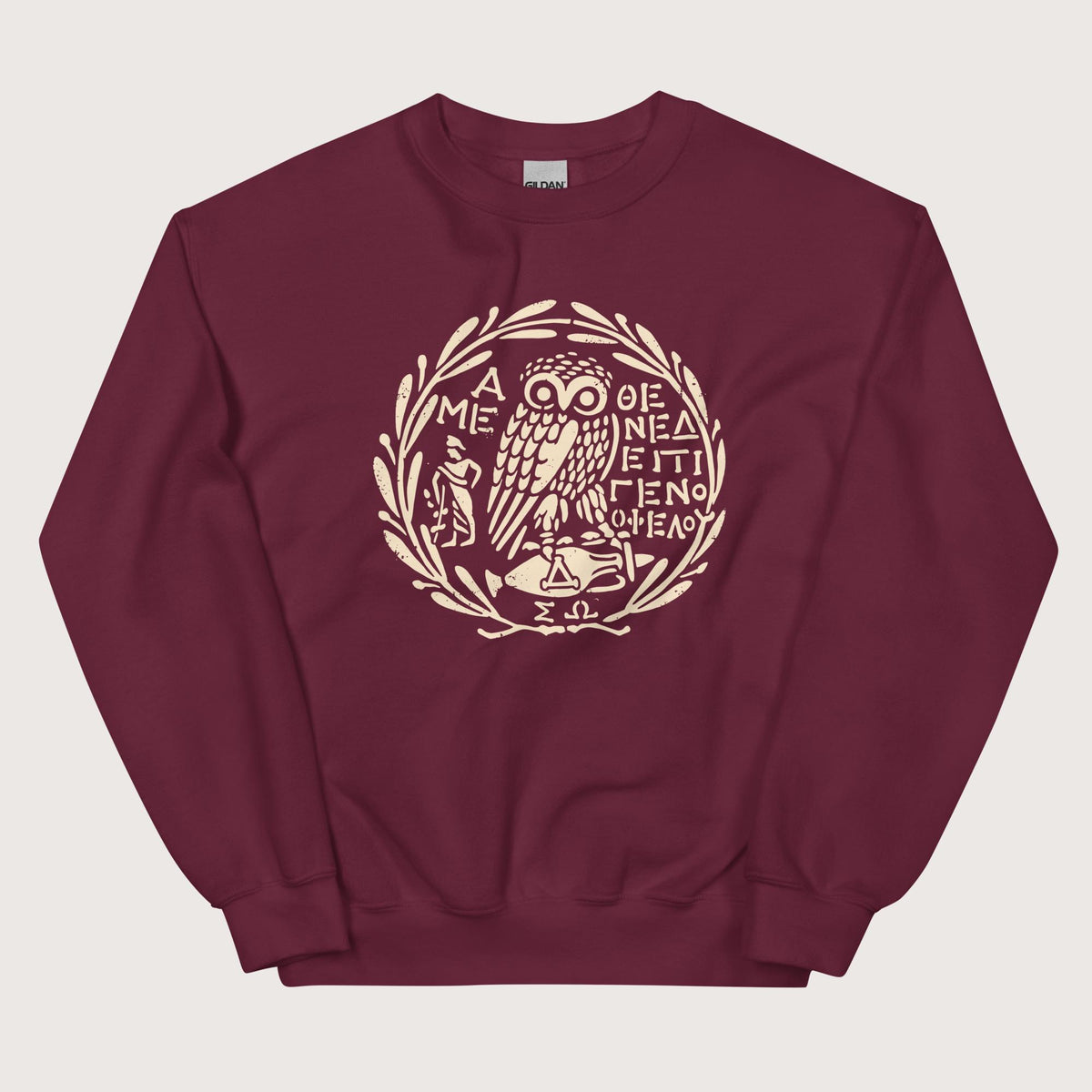 Maroon Owl of Athena 2 Sweatshirt - history buff gift by HistoHead