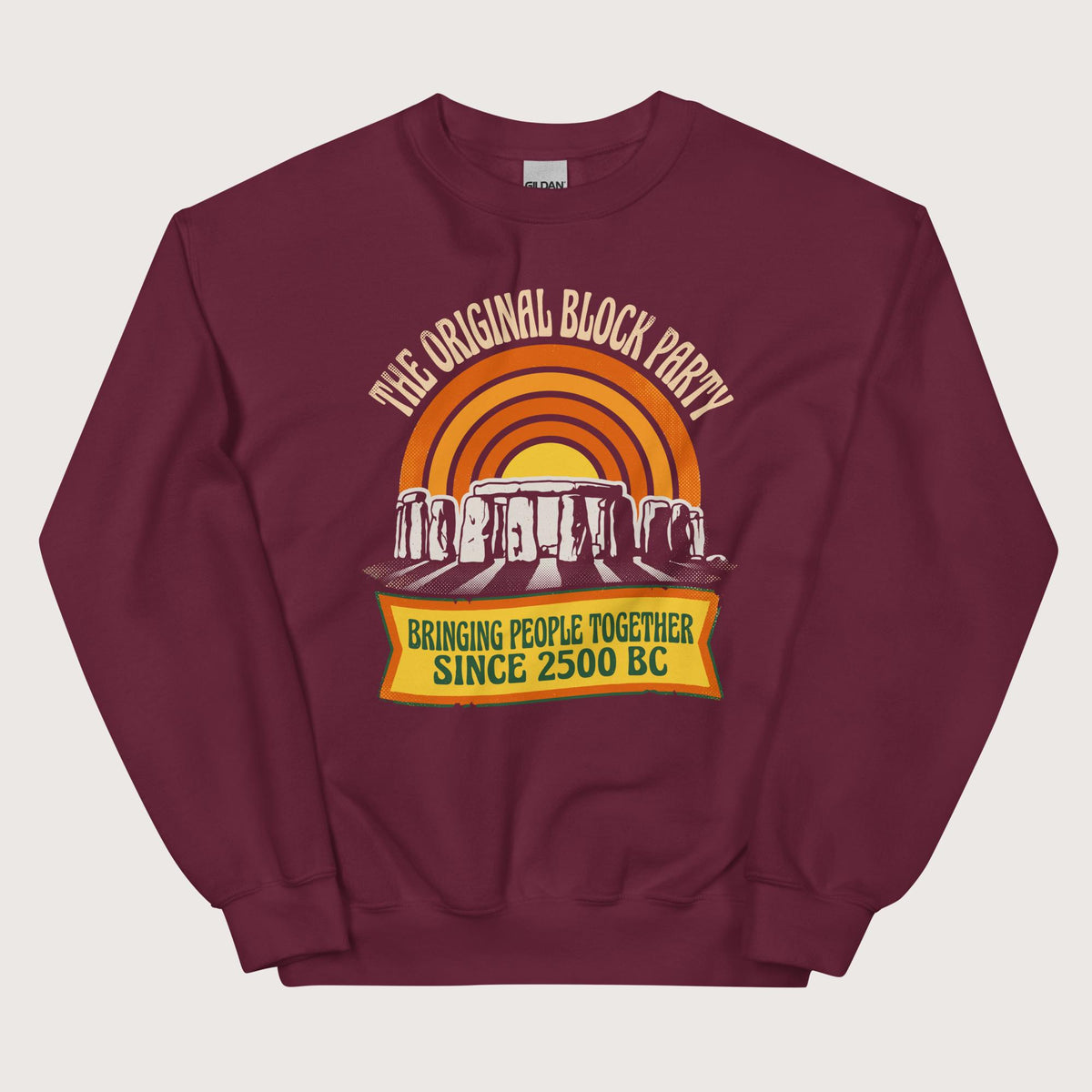 Maroon Stonehenge Block Party Sweatshirt - history buff gift by HistoHead