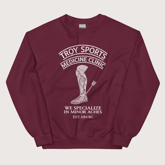 Maroon Troy Sports Medicine Clinic Sweatshirt - history buff gift by HistoHead