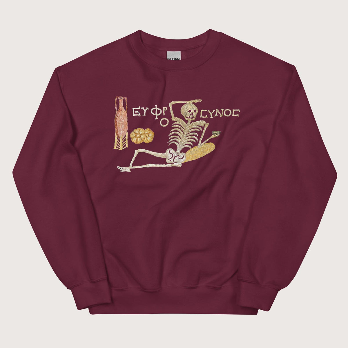 Maroon Skeleton Mosaic Sweatshirt - history buff gift by HistoHead