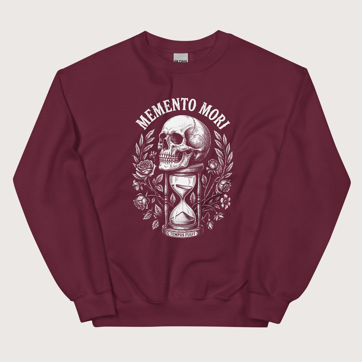 Maroon Memento Mori Tempus Fugit Sweatshirt - history buff gift by HistoHead