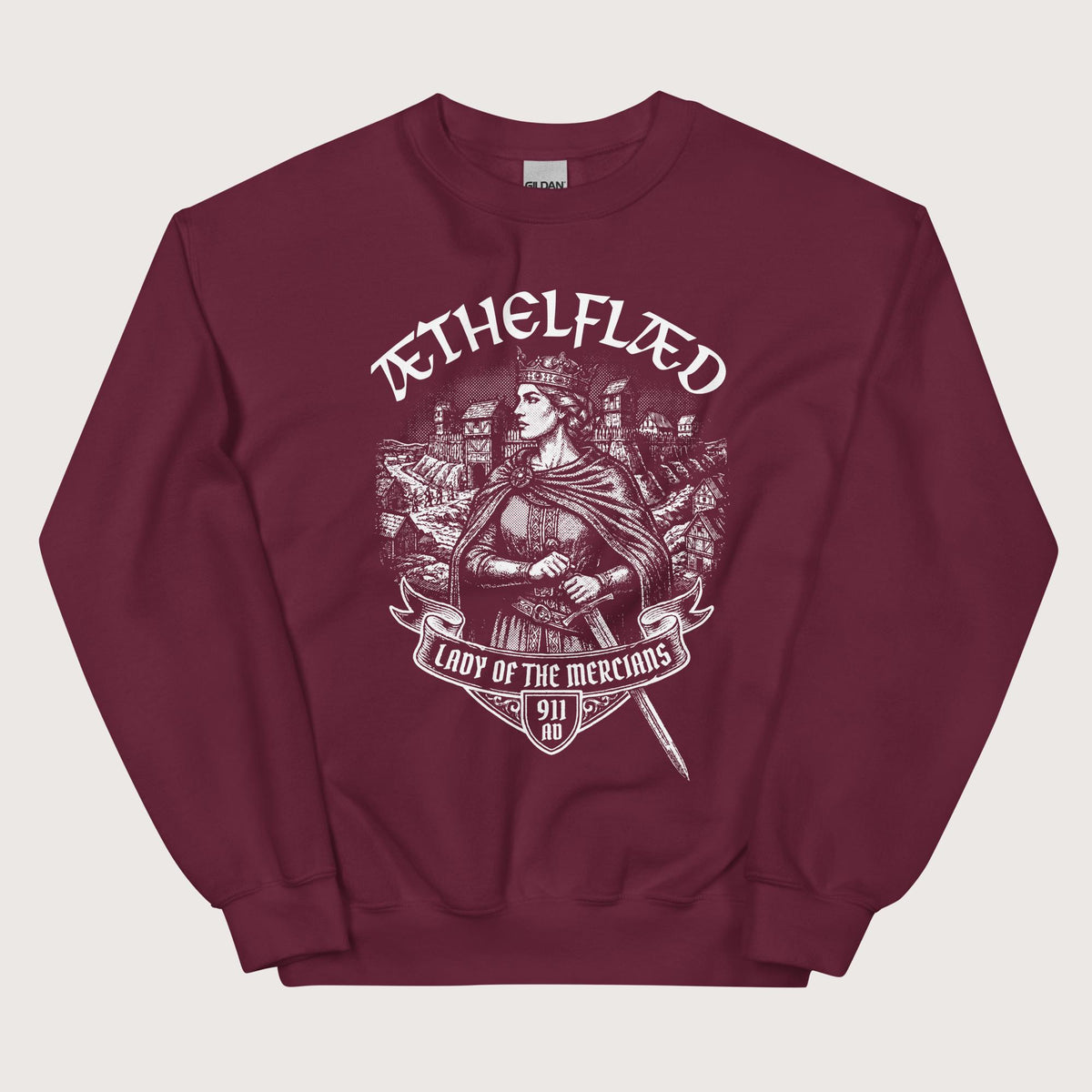 Maroon Æthelflæd Lady of the Mercians Sweatshirt - history buff gift by HistoHead