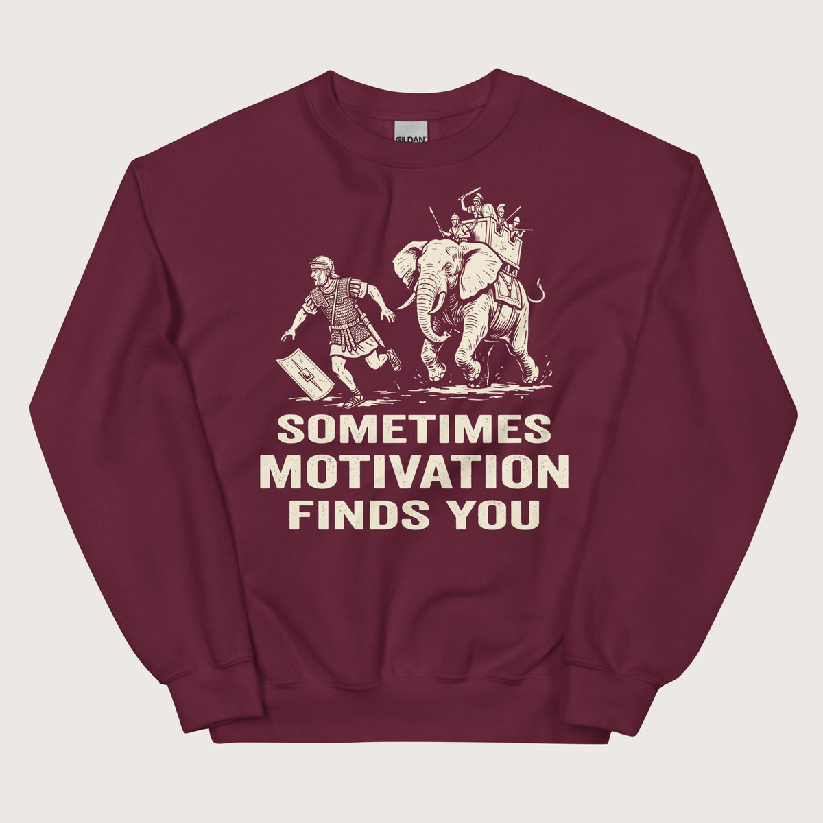 Maroon Motivation Finds You War Elephant Edition Sweatshirt - history buff gift by HistoHead