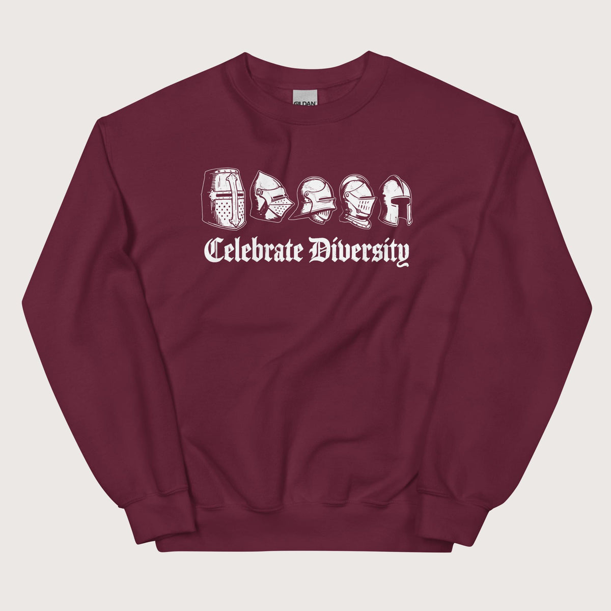 Maroon Celebrate Diversity Medieval Helmets Edition Sweatshirt - history buff gift by HistoHead