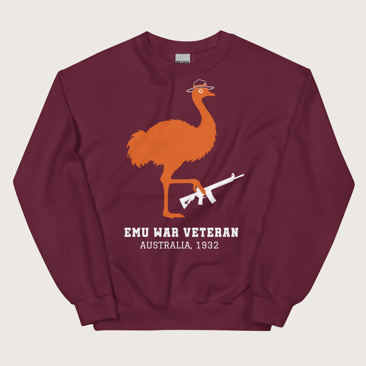 Maroon Emu War Veteran Sweatshirt - history buff gift by HistoHead
