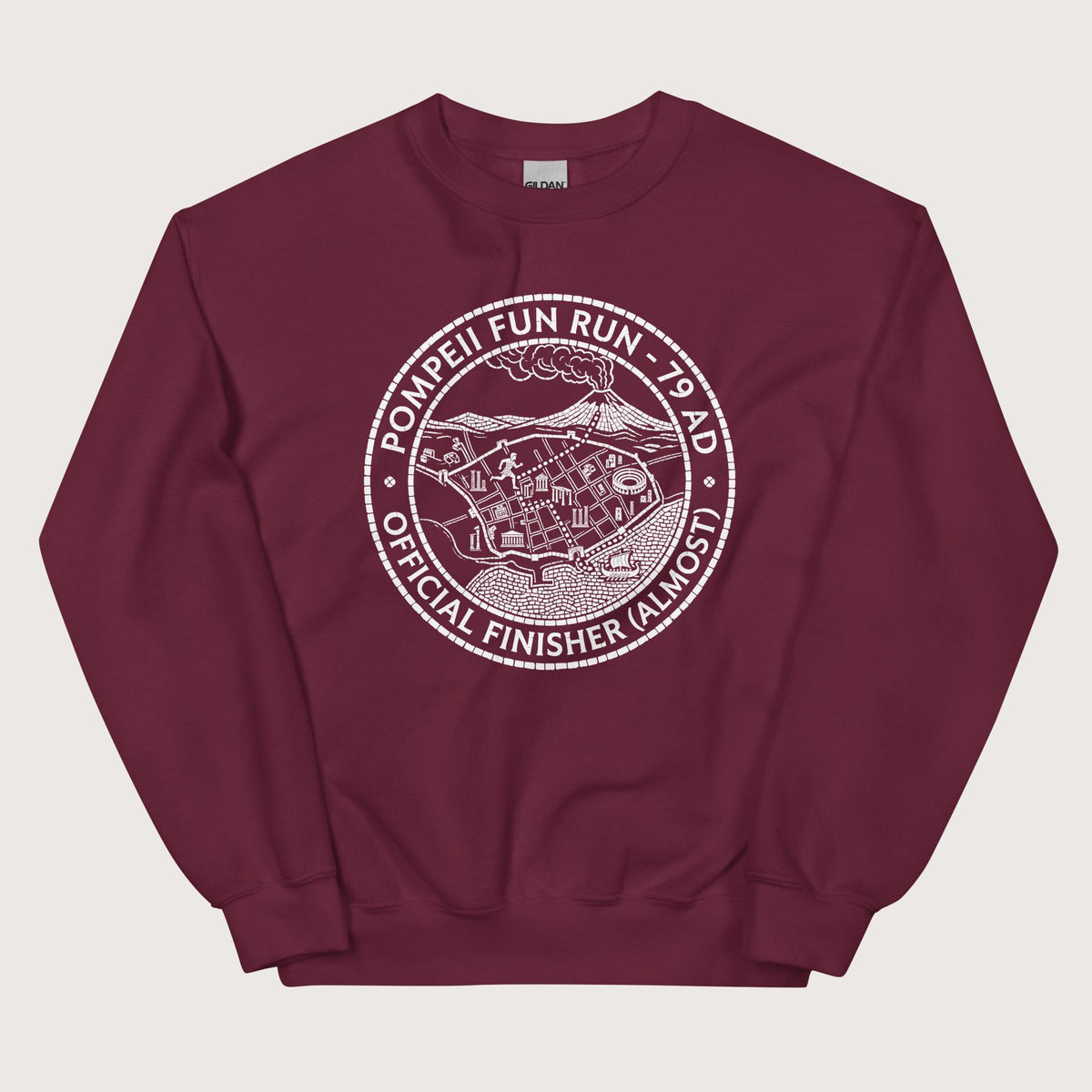 Maroon Pompeii Fun Run Official Finisher Sweatshirt - history buff gift by HistoHead