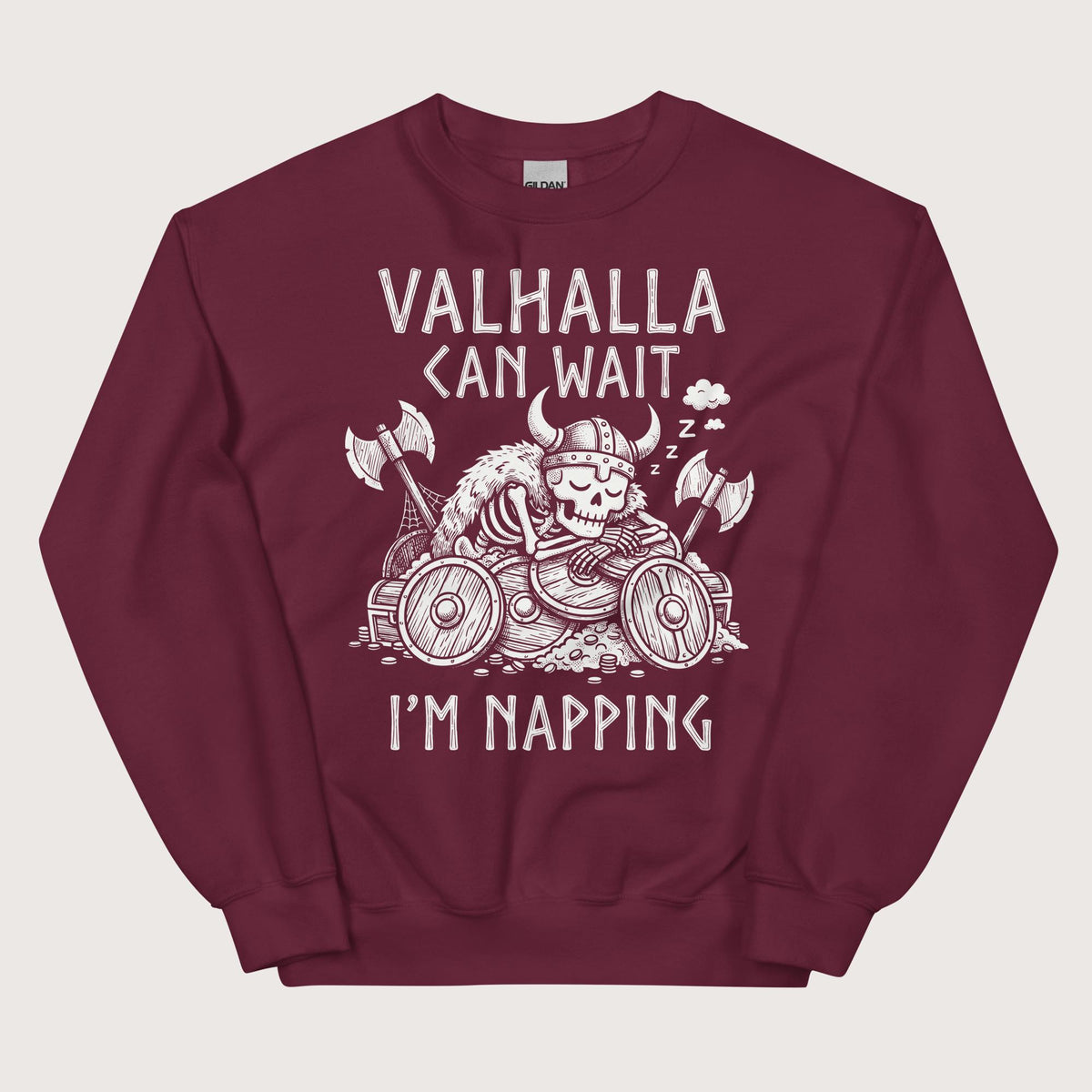 Maroon Valhalla Can Wait Sweatshirt - history buff gift by HistoHead
