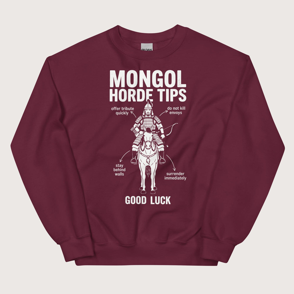 Maroon Mongol Horde Tips Sweatshirt - history buff gift by HistoHead