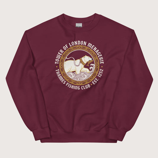 Maroon Tower Of London Menagerie Thames Fishing Club Sweatshirt - history buff gift by HistoHead