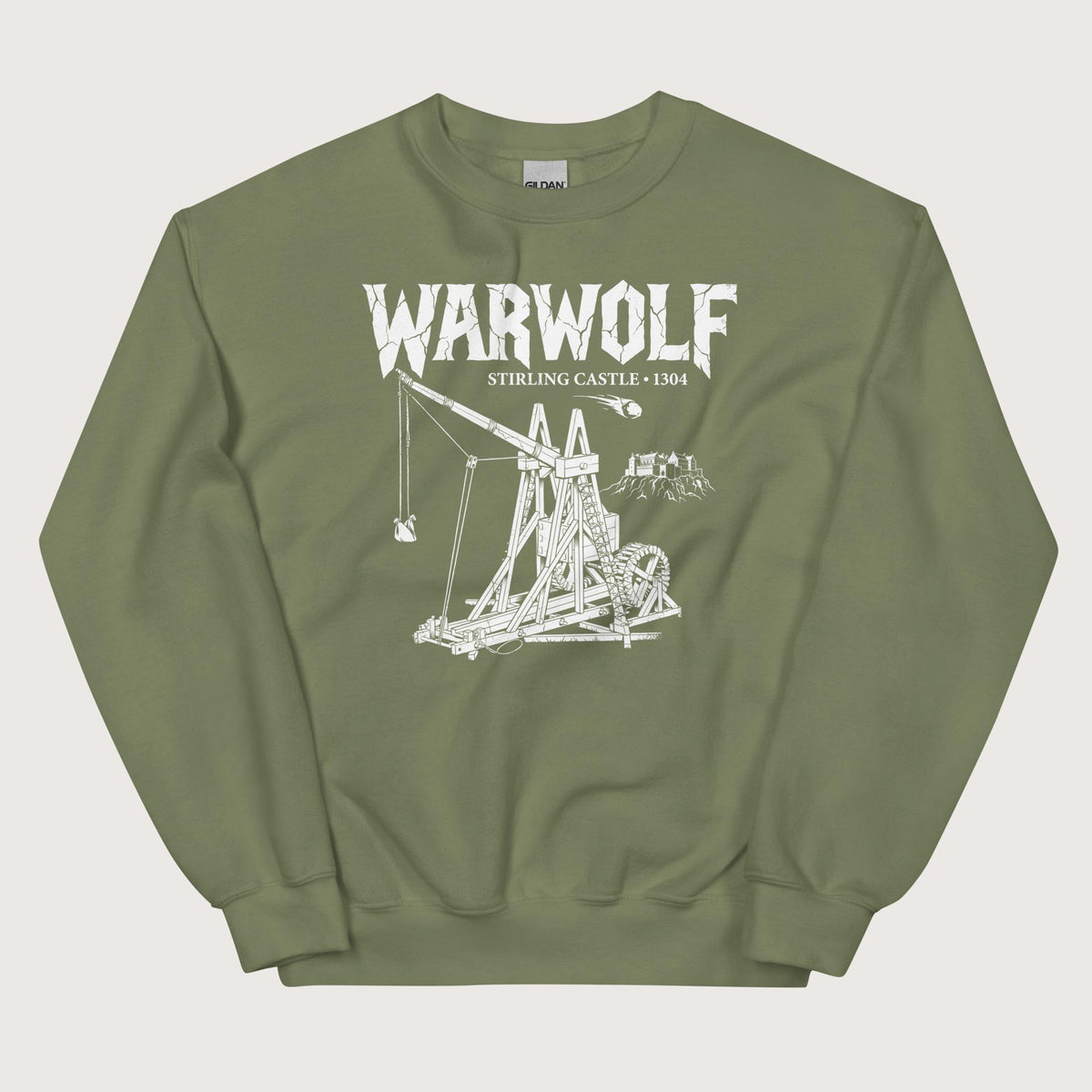 Military Green Warwolf Trebuchet Sweatshirt - history buff gift by HistoHead