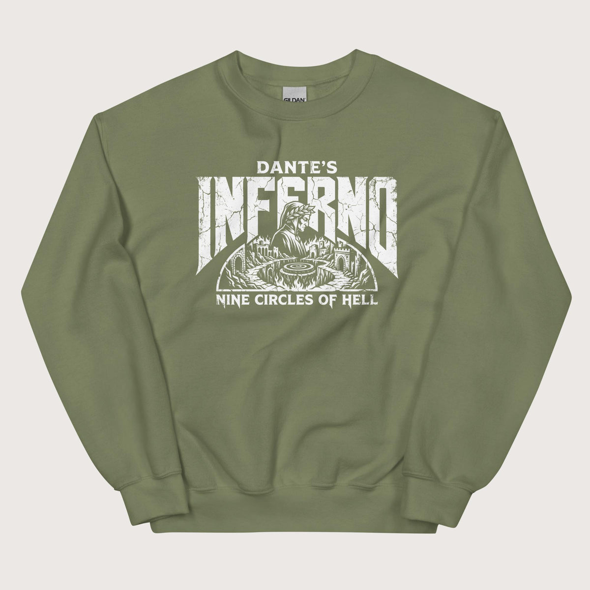 Military Green Dante's Inferno Sweatshirt - history buff gift by HistoHead