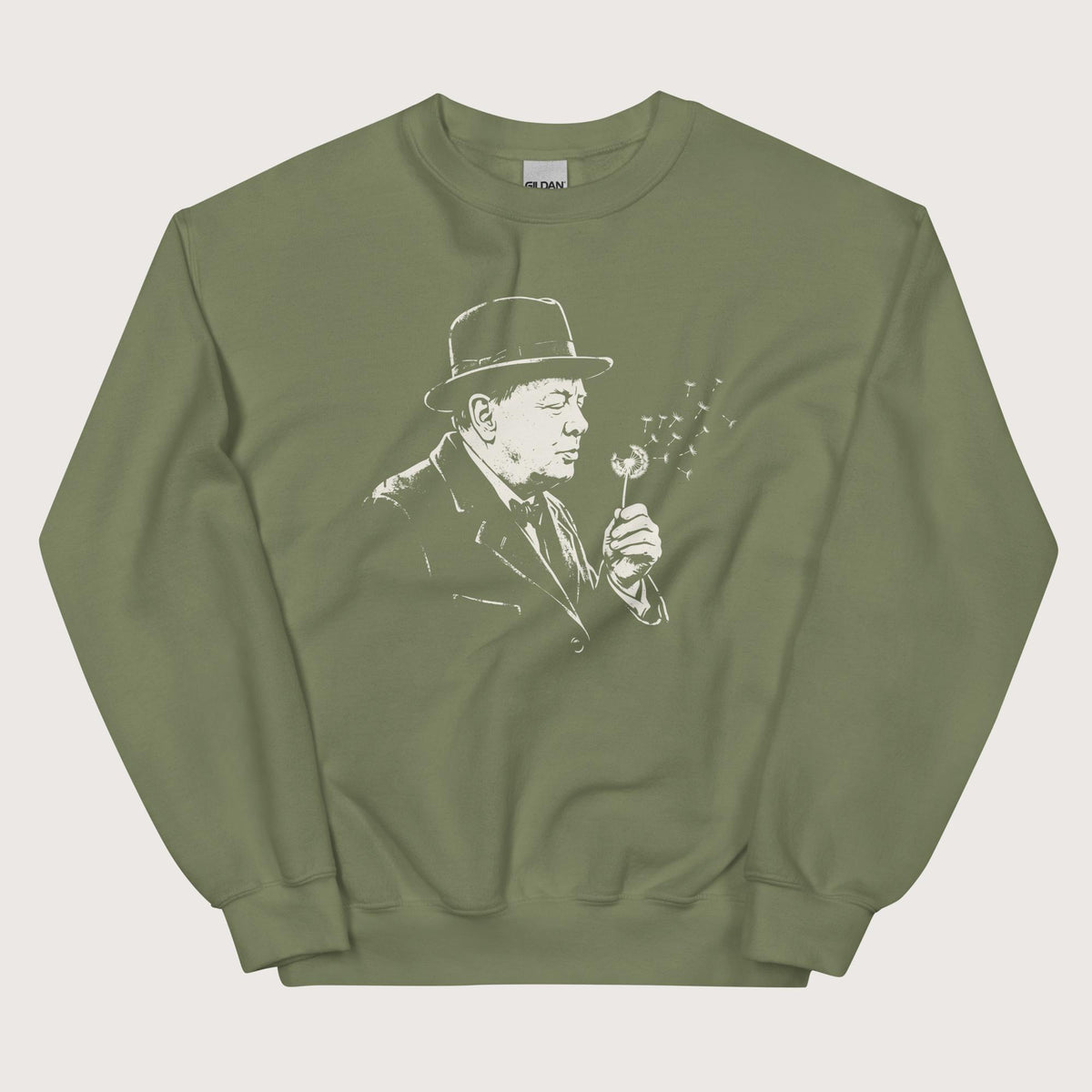Military Green Winston Churchill Blowing Wishes Sweatshirt - history buff gift by HistoHead
