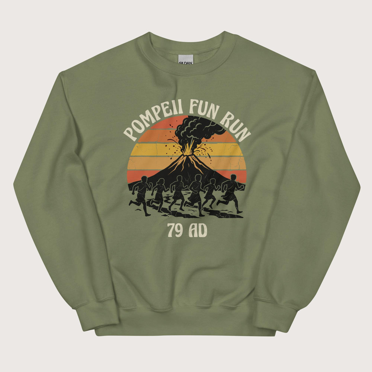 Military Green Pompeii Fun Run Retro Sweatshirt - history buff gift by HistoHead
