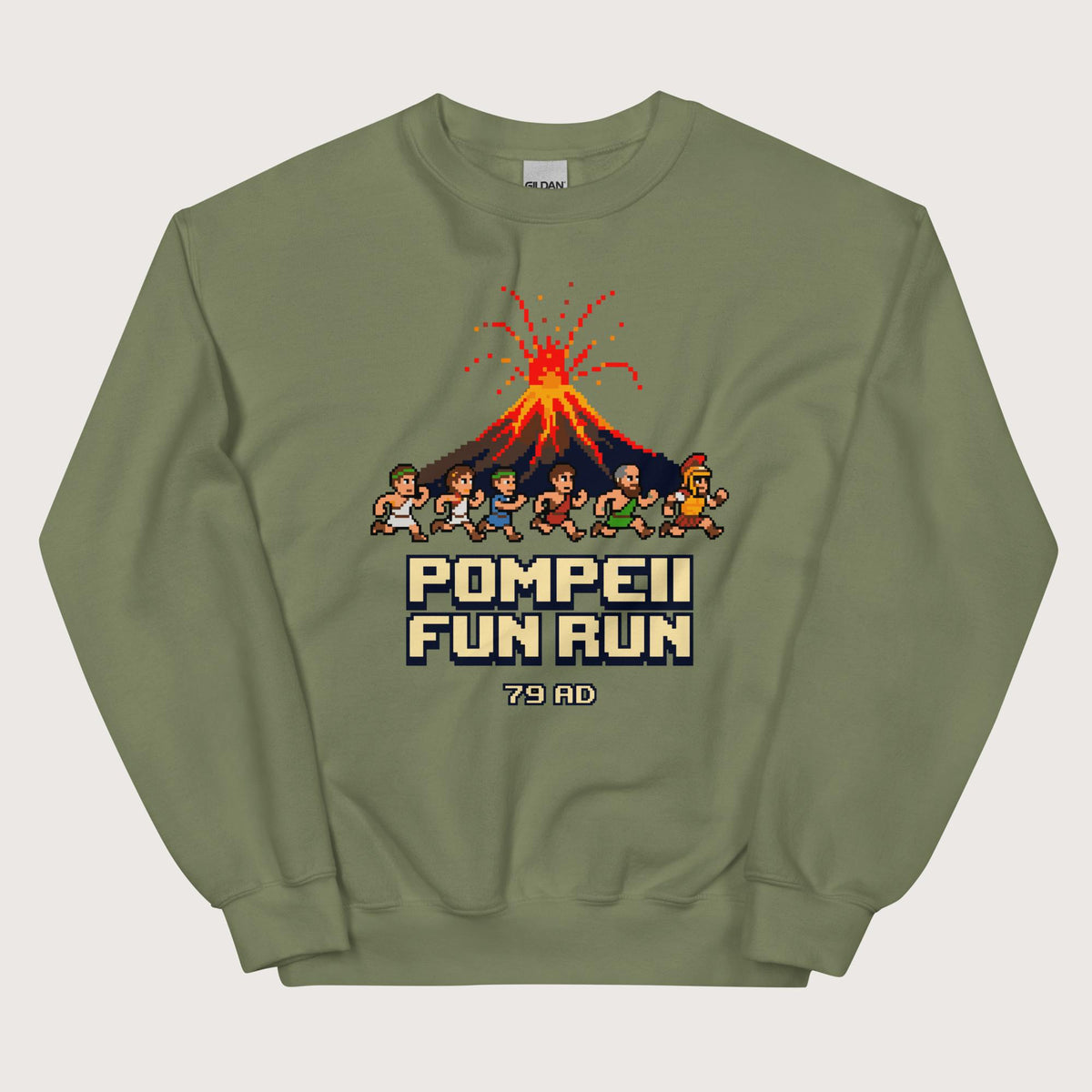 Military Green Pompeii Fun Run Pixel Art Sweatshirt - history buff gift by HistoHead