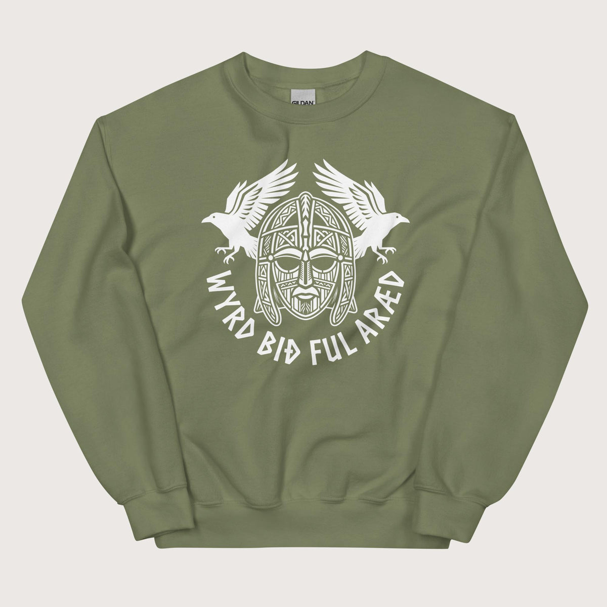 Military Green Wyrd Bið Ful Aræd Sutton Hoo Helmet Edition Sweatshirt - history buff gift by HistoHead