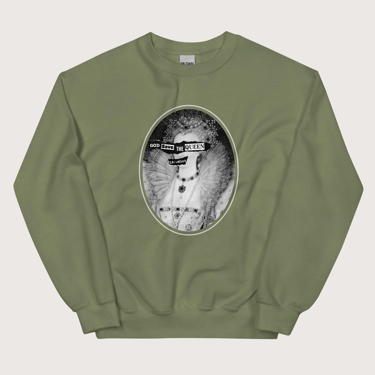 Military Green God Save the Queen Elizabeth I Sweatshirt - history buff gift by HistoHead