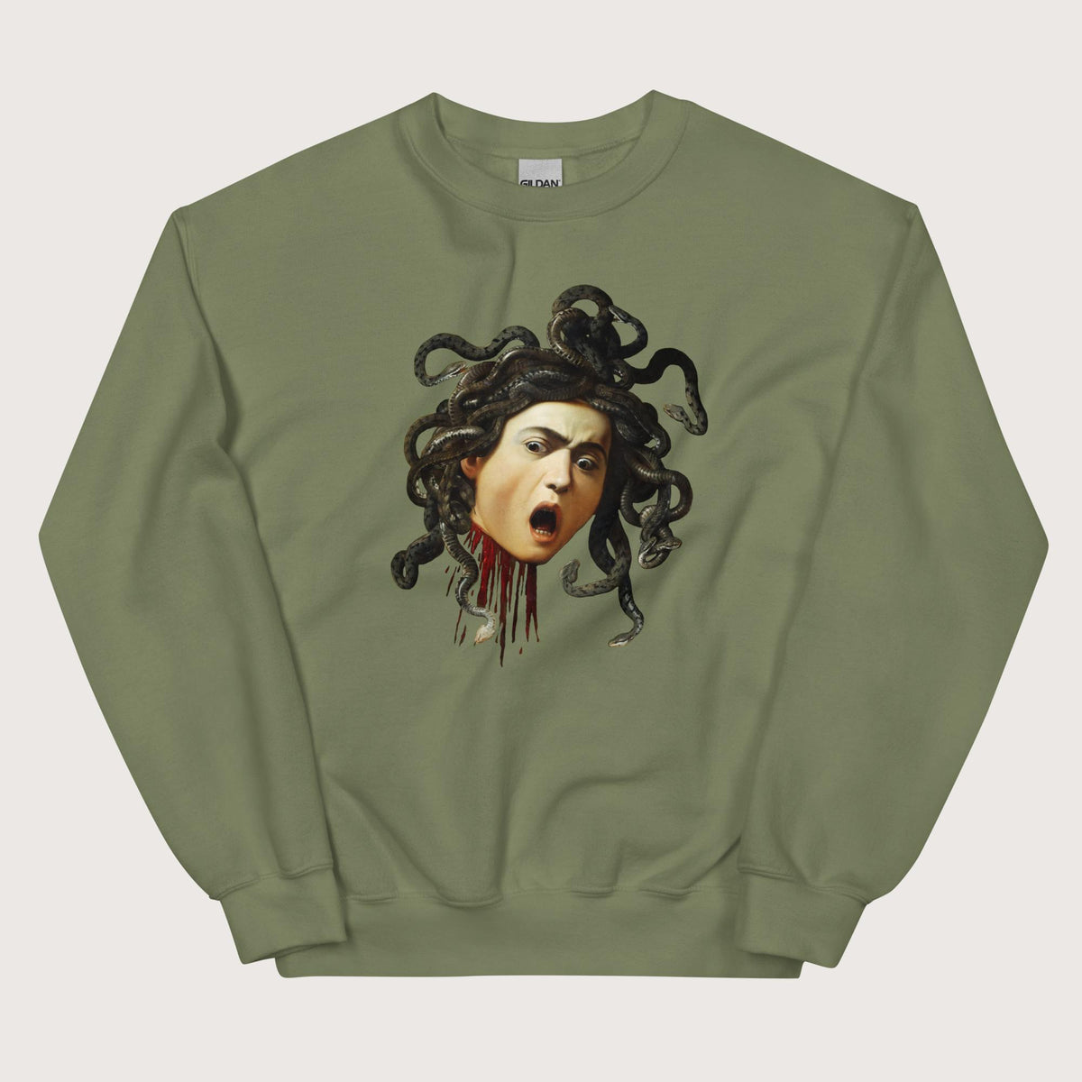 Military Green Medusa by Caravaggio Sweatshirt - history buff gift by HistoHead
