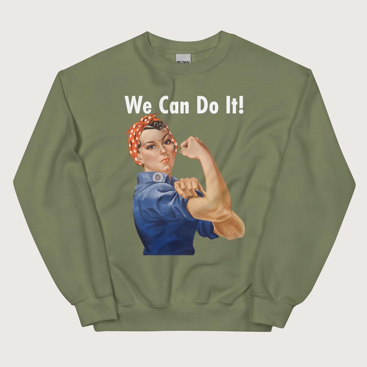Military Green Rosie We Can Do It Sweatshirt - history buff gift by HistoHead