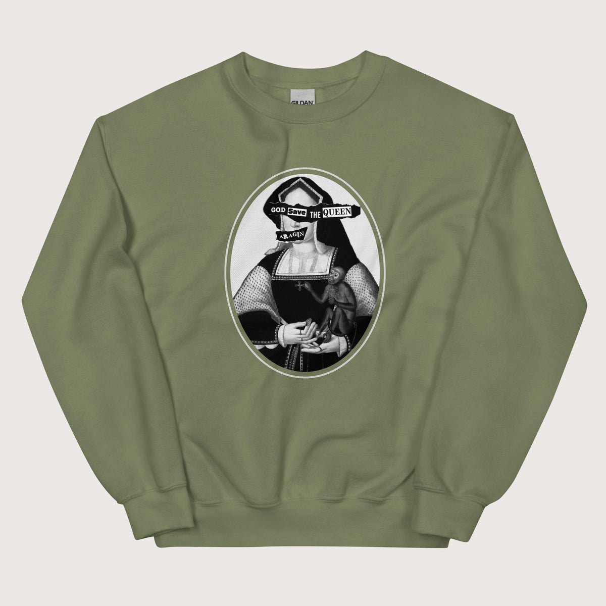 Military Green God Save the Queen Katherine of Aragon Sweatshirt - history buff gift by HistoHead