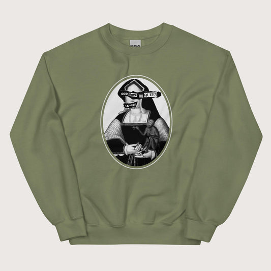 Military Green God Save the Queen Katherine of Aragon Sweatshirt - history buff gift by HistoHead