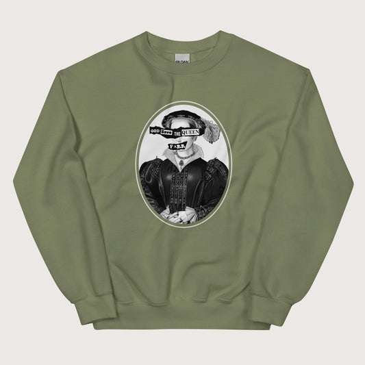 Military Green God Save the Queen Catherine Parr Sweatshirt - history buff gift by HistoHead