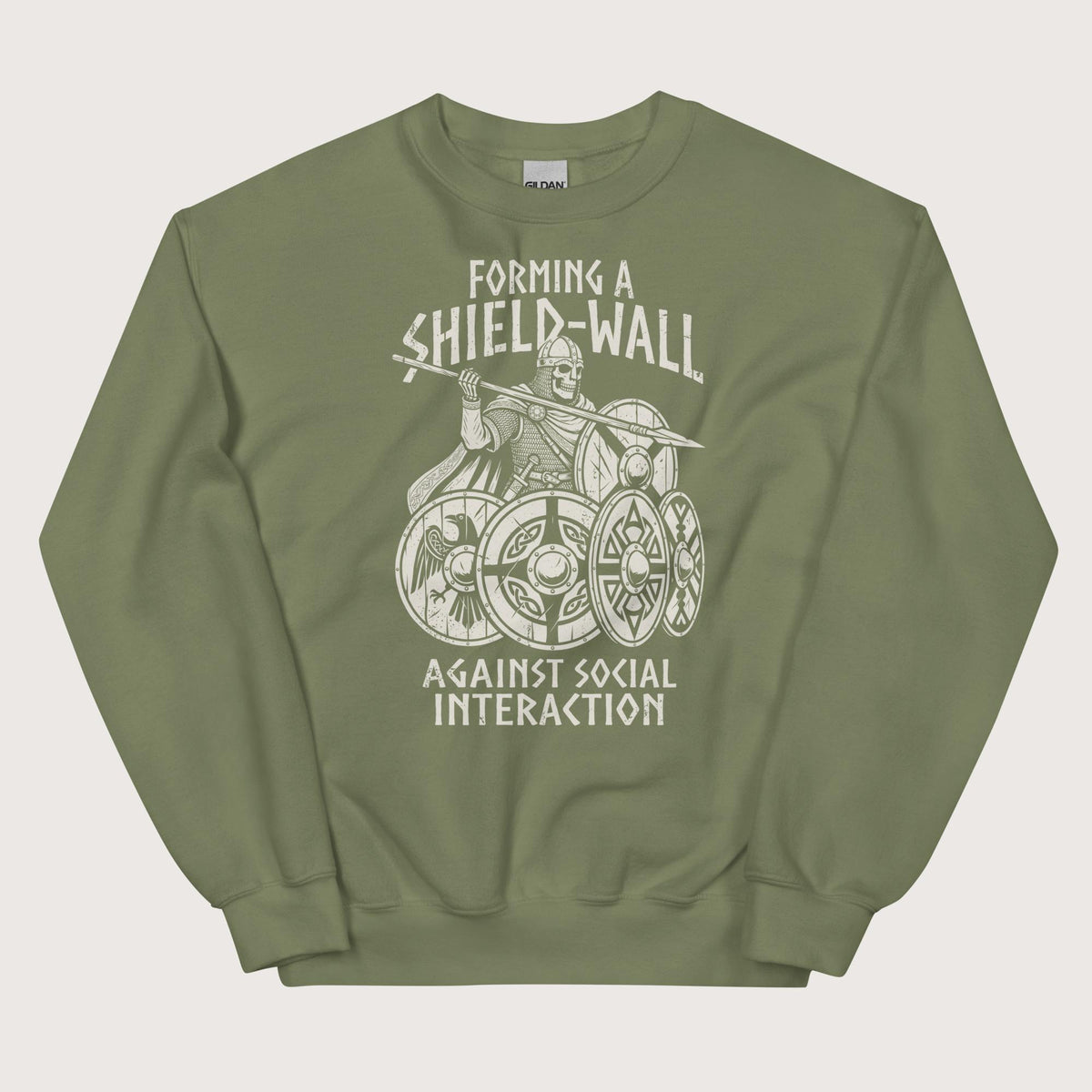 Military Green Shieldwall Against Social Interaction Sweatshirt - history buff gift by HistoHead
