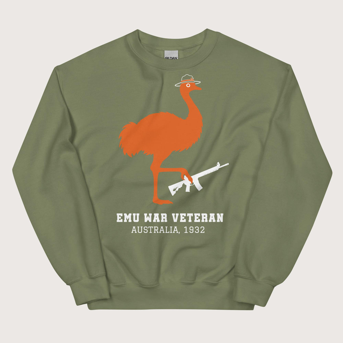 Military Green Emu War Veteran Sweatshirt - history buff gift by HistoHead