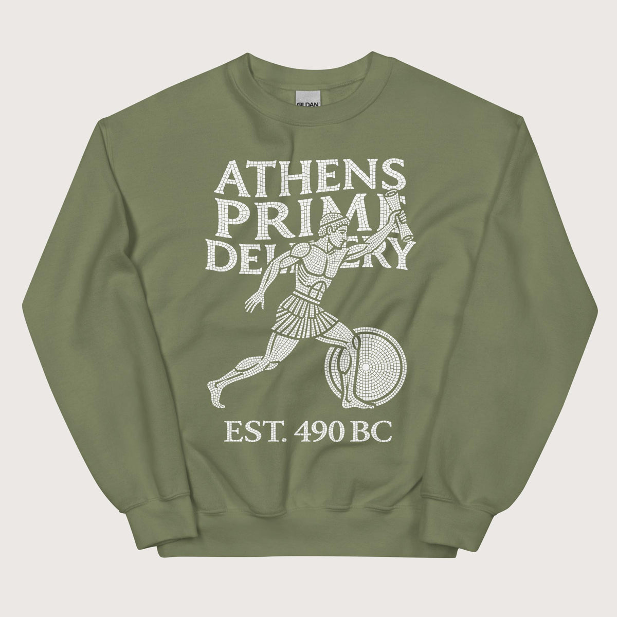 Military Green Athens Prime Delivery Sweatshirt - history buff gift by HistoHead