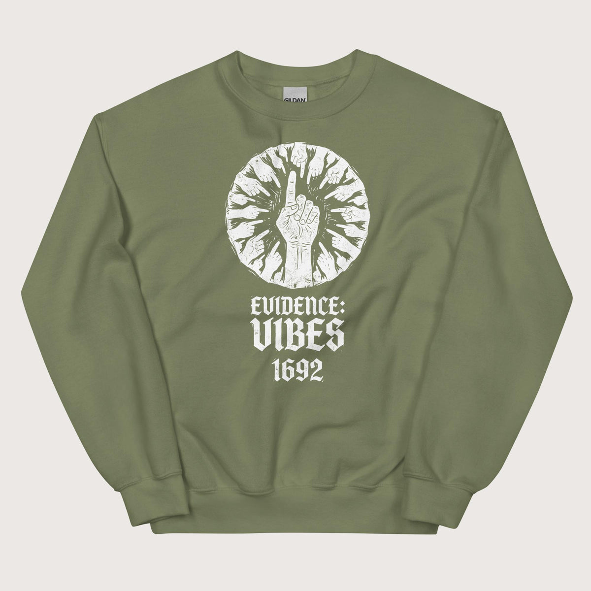 Military Green 1692 Salem Witch Trials Evidence Sweatshirt - history buff gift by HistoHead