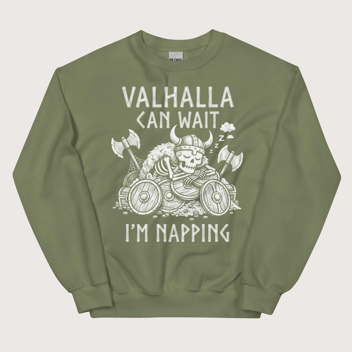 Military Green Valhalla Can Wait Sweatshirt - history buff gift by HistoHead