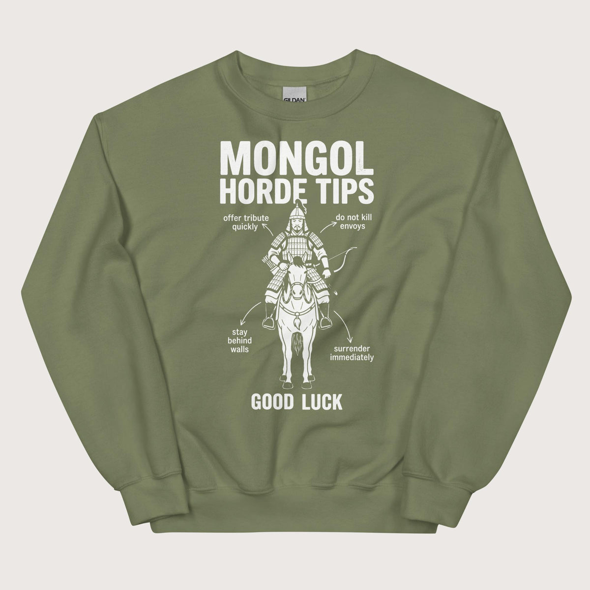 Military Green Mongol Horde Tips Sweatshirt - history buff gift by HistoHead