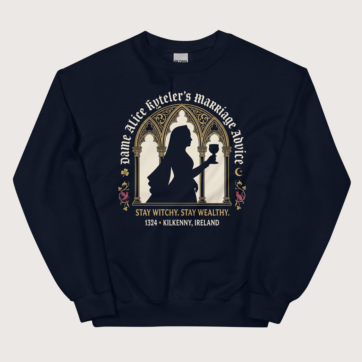 Navy Alice Kyteler's Marriage Advice Sweatshirt - history buff gift by HistoHead