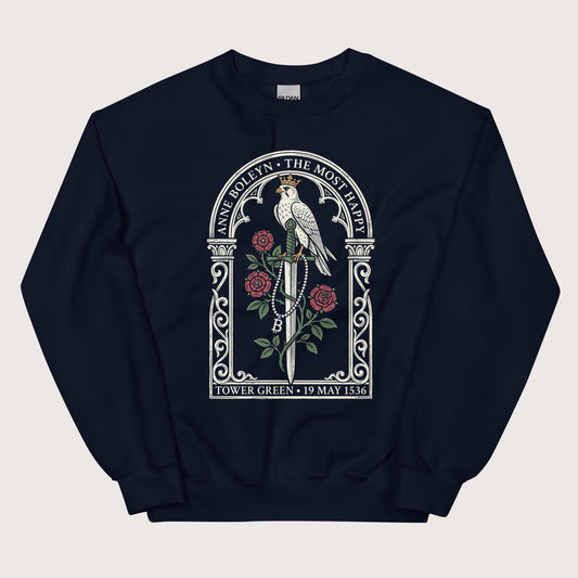 Navy Anne Boleyn Falcon Sweatshirt - history buff gift by HistoHead