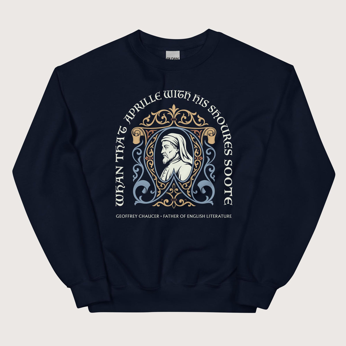 Navy Geoffrey Chaucer Sweatshirt - history buff gift by HistoHead