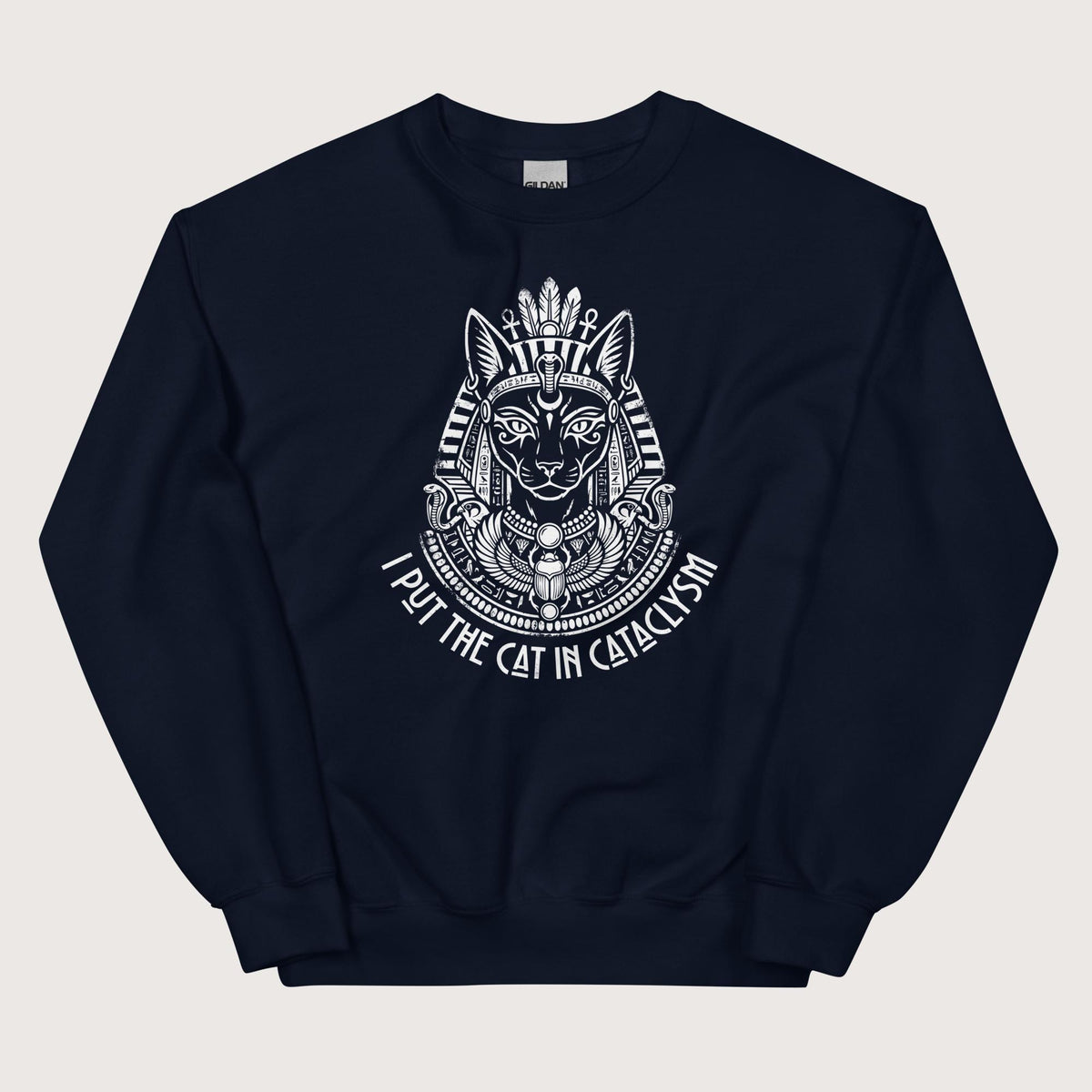 Navy Bastet I Put the Cat in Cataclysm Sweatshirt - history buff gift by HistoHead