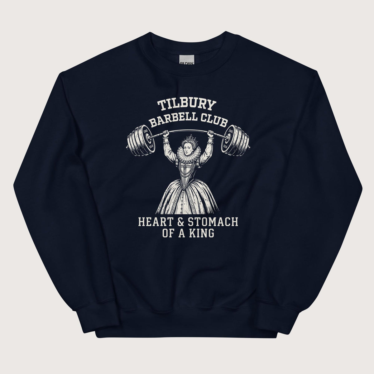 Navy Elizabeth I Tilbury Barbell Club Sweatshirt - history buff gift by HistoHead