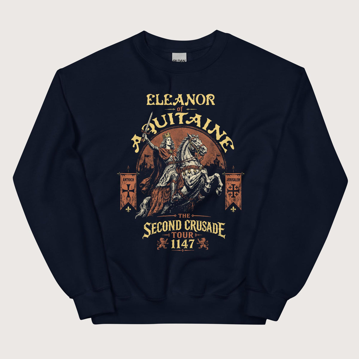 Navy Eleanor of Aquitaine Second Crusade Tour Sweatshirt - history buff gift by HistoHead