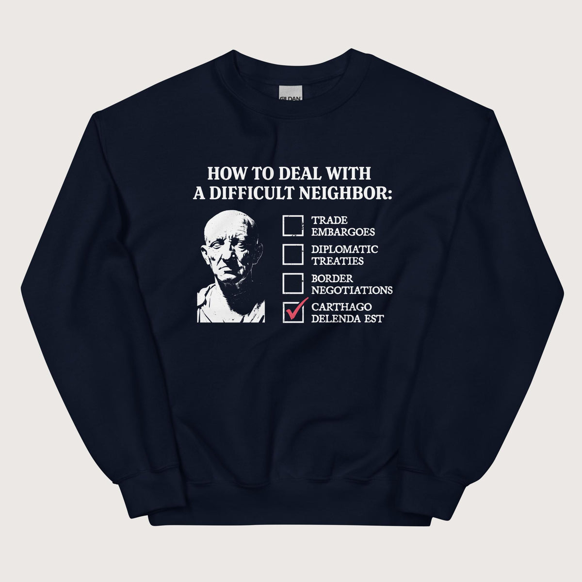 Navy Cato's Foreign Policy Sweatshirt - history buff gift by HistoHead