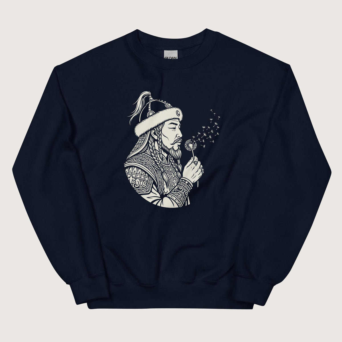 Navy Genghis Khan Blowing Wishes Sweatshirt - history buff gift by HistoHead