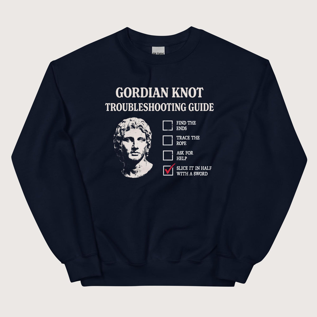 Navy Alexander's Gordian Knot Guide Sweatshirt - history buff gift by HistoHead