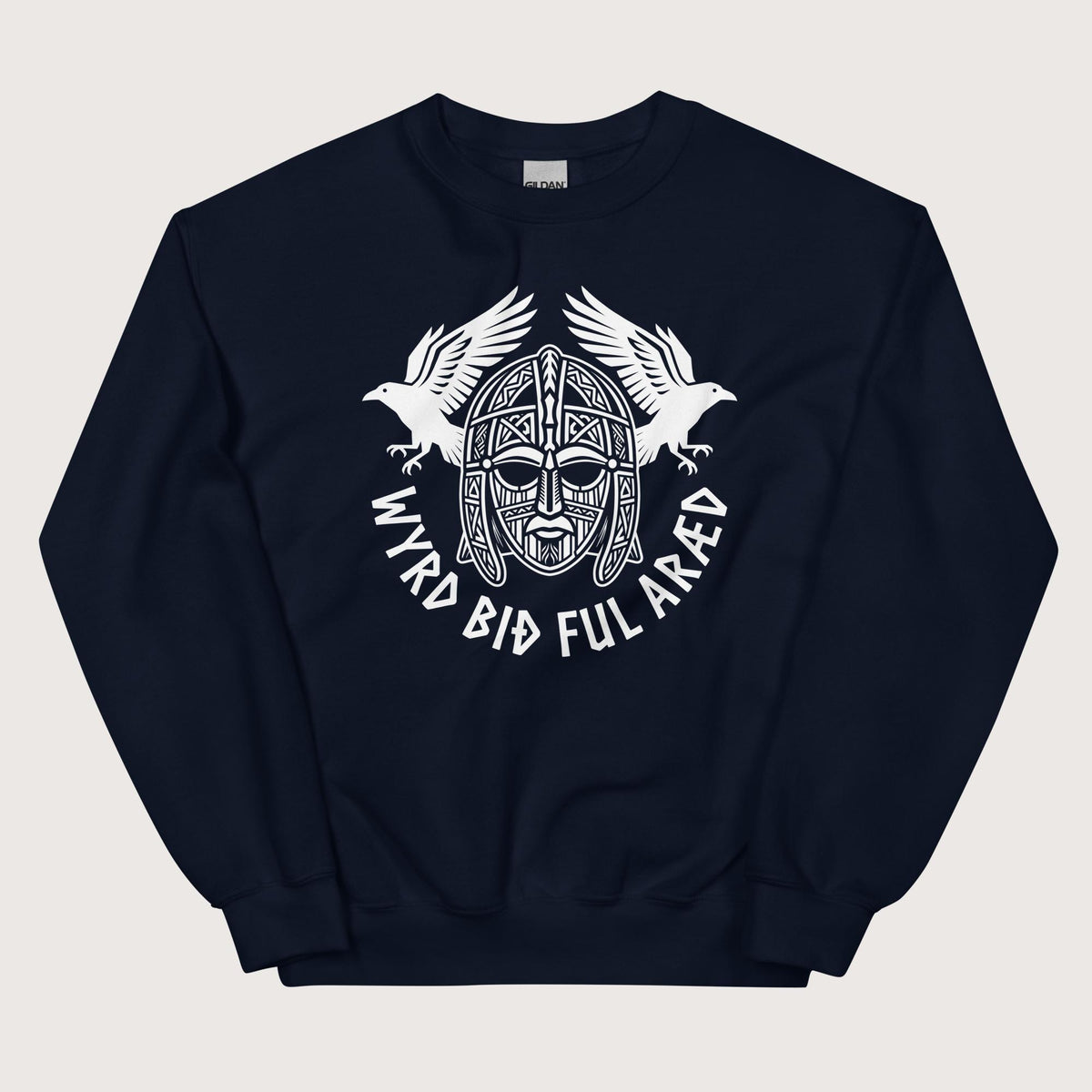 Navy Wyrd Bið Ful Aræd Sutton Hoo Helmet Edition Sweatshirt - history buff gift by HistoHead