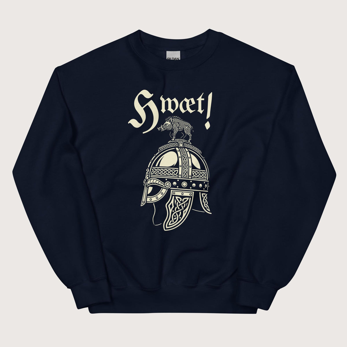 Navy Hwæt Boar-Crested Helmet Sweatshirt - history buff gift by HistoHead