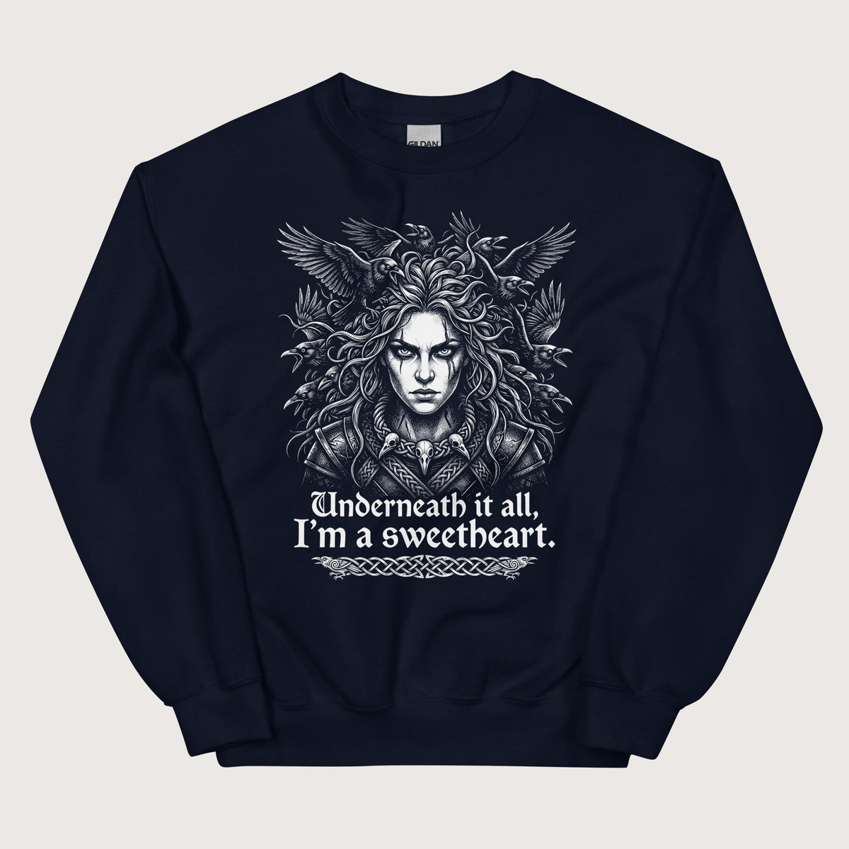 Navy The Morrigan Underneath I'm a Sweetheart Sweatshirt - history buff gift by HistoHead